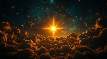 The epiphany star radiates brilliantly amidst a dark night sky filled with clouds