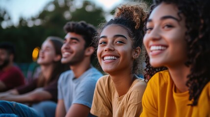 Fototapeta premium Diverse Group of Young Friends Spending Leisure Time Outdoors Together