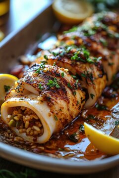 Lulas Recheadas: Stuffed squid typically filled with rice, herbs, and sometimes chorizo.