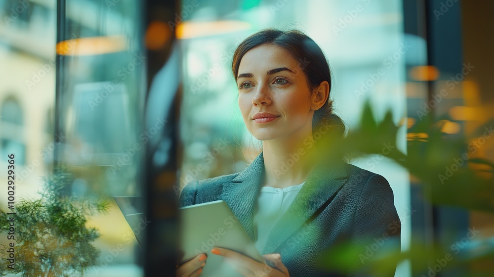 Poster Confident Businesswoman Leading a Discussion