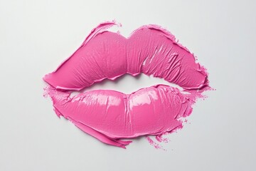 Pink kiss lips imprint on white background stylization. Print or custom design cosmetic or makeup products on mockup.