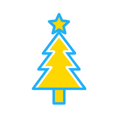 Fototapeta premium Stylized yellow Christmas tree with star on white background 