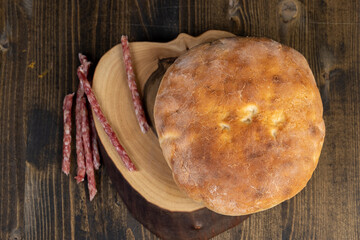 homemade wheat tortilla on the table with pieces of meat
