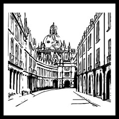 Fototapeta premium Black and white illustration. Architecture Line Art.