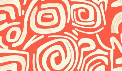 salmon color and white pattern, thick lines, simple shapes, organic shapes, cute patterns.  