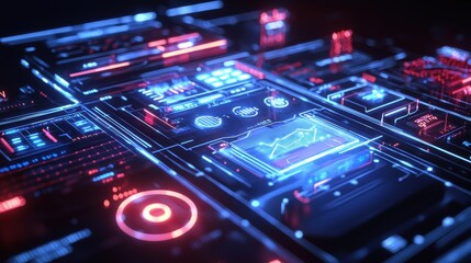 Obraz premium Futuristic Sci Fi Digital Interface with Holographic Data Dashboard