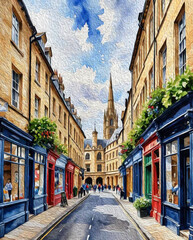 Fototapeta premium City Architecture. Oil painting. Printable pattern for wall decorations