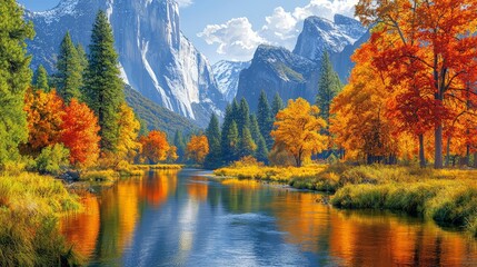 Obraz premium Yosemite river in autumn