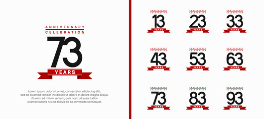 anniversary logo set. vector design with black color and red ribbon can be use for celebration