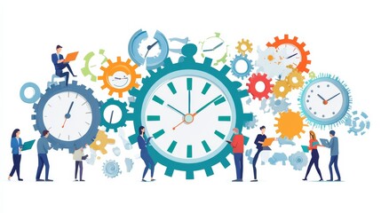 Time Management Illustration with Gears and People