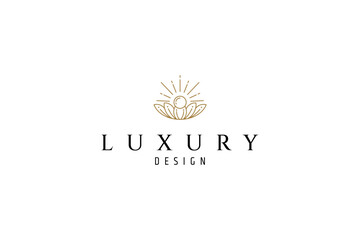 shining pearl shell logo in gold line art design style