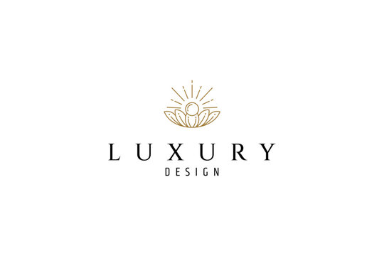 shining pearl shell logo in gold line art design style