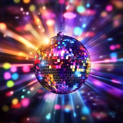 Obraz premium A vibrant disco ball radiating sparkling lights on a lively dance floor at a party event