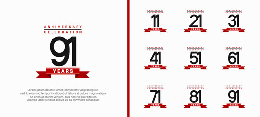 anniversary logo set. vector design with black color and red ribbon can be use for celebration