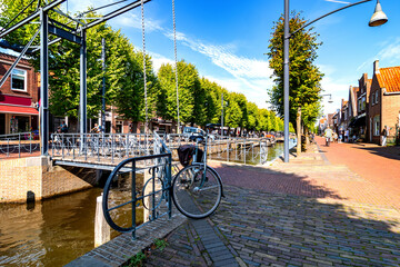 Riverside promenade n the historical center of Balk, Friesland, Netherlands