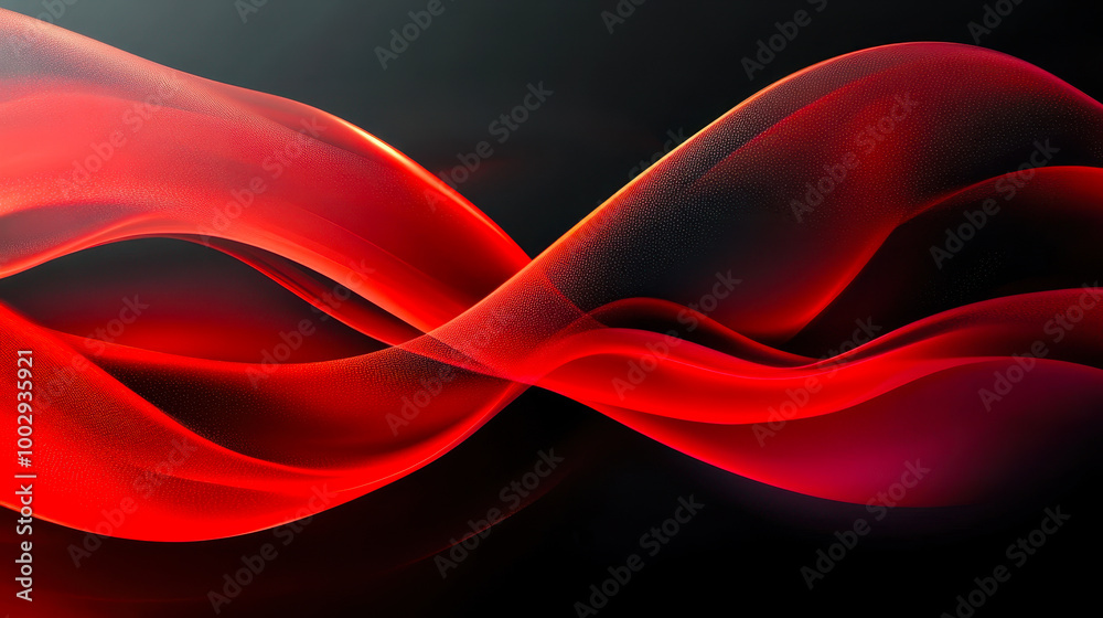 Poster abstract red and black smooth curves design with dynamic fluid gradient lines and soft shadows on mo