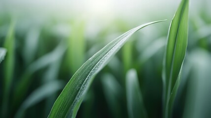 Obraz premium Artistic imagery of a single and elegant blade of grass in focus amidst a softly blurred green backdrop, representing simplicity and natural elegance.