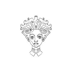 African Halloween gothic psychologic face line art illustration
