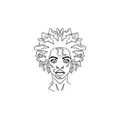 African Halloween gothic psychologic face line art illustration