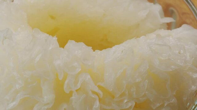 Tremella fermented salted Jamur salju or snow fungus, white colored fungi for food and medicine, popular in China and also Chinese cuisine. 