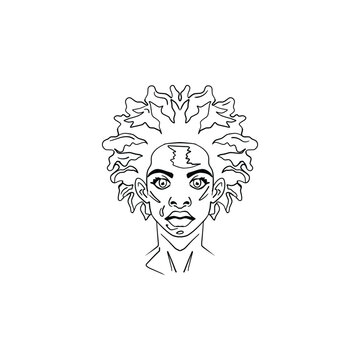 recommend clip art: African Halloween gothic psychologic face line art illustration