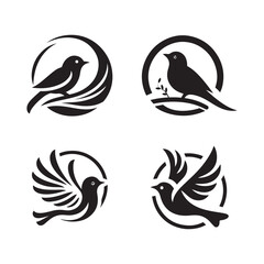 Naklejka premium Bird Logo Icon Set - Silhouette Vector Clip Art on White Background