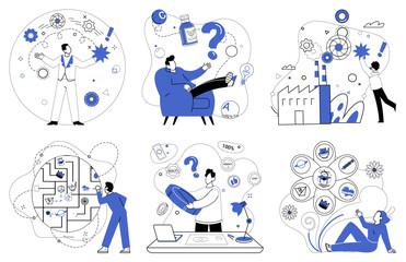 Corporate strategy vector illustration. Innovation is muse inspiring artists corporate strategy to paint canvas success Corporate strategy is captain steering ship organization through turbulent