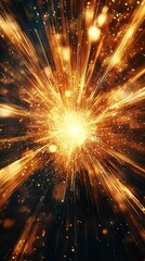 A radiant golden light explosion with a motion blur effect on a dark...