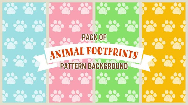 Hand drawn paw pads illustration pattern background set (6 seconds loop) 