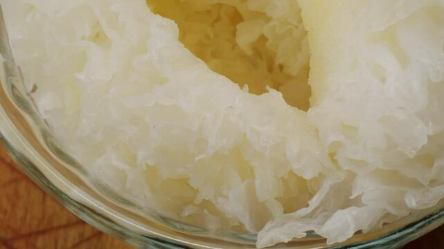 Tremella fermented salted Jamur salju or snow fungus, white colored fungi for food and medicine, popular in China and also Chinese cuisine. 