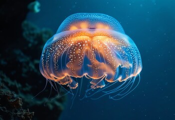 glowing jellyfish floating serenely in the ocean depths