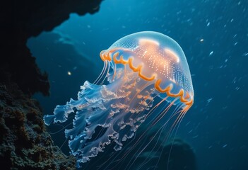 Fototapeta premium glowing jellyfish floating serenely in the ocean depths