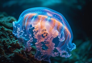 Fototapeta premium glowing jellyfish floating serenely in the ocean depths