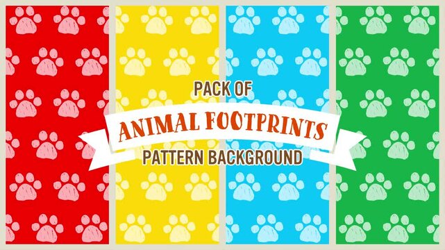 Hand drawn paw pads illustration pattern background set (6 seconds loop) 