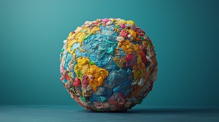 Globe Made of Garbage and Plastic Waste on blue background