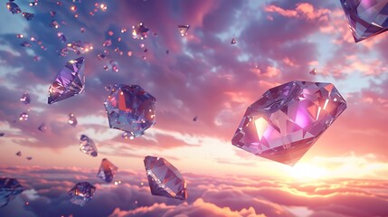 Fototapeta premium Beautiful diamonds soar over the sky creating vivid colors at sunset into a bizarre scene