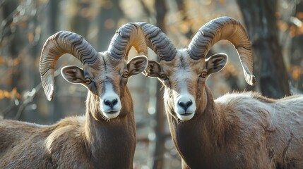 Beautiful environment of mouflons pleasant portrait of livestock