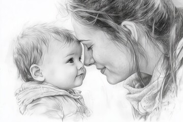 Mother and child, spot illustration, pencil texture