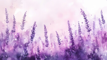 Banner, abstract background of lavender flowers, watercolor drawing. Lavender Fields. Illustration