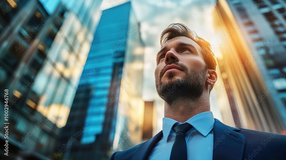 Sticker Confident Businessman in Urban Skyline Setting