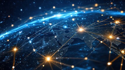 Fototapeta premium A digital representation of Earth highlighting global connectivity and networks.