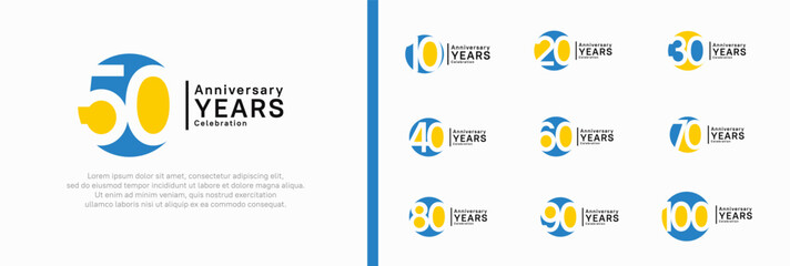 anniversary logotype set. vector design blue and yellow color can be use for celebration moment