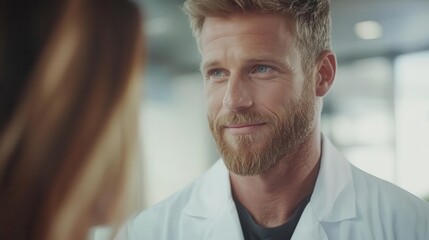Fototapeta premium Doctor in white coat explaining treatment options to patient, clear communication fostering trust, doctor and patient, consultation, advice