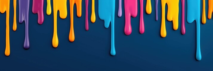 Vibrant dripping paint on dark background banner