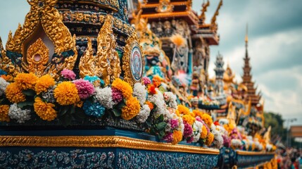 Obraz premium Colorful Floral Decorations at Thai Festival Celebration