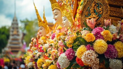 Fototapeta premium Colorful Festival with Statues and Flower Decorations