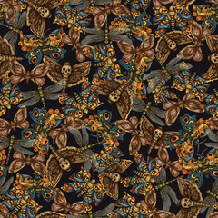 Vintage butterflies and moths magic seamless pattern