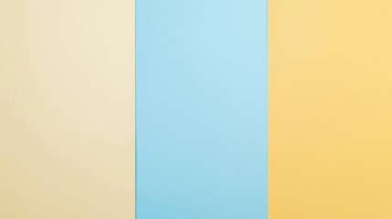 Obraz premium Minimalist composition forming a geometric background with copy space, featuring a blue stripe in the center and two yellow stripes on each side