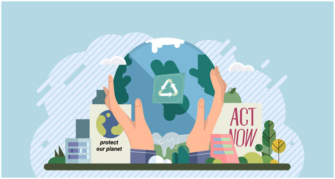 Climate change. Save the planet. Vector illustration Embracing sustainability is crucial for addressing challenges global warming We need to take meaningful steps to change climate patterns