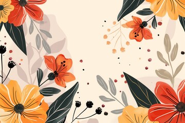 Obraz premium A drawing of a flowery background with a yellow flower in the foreground